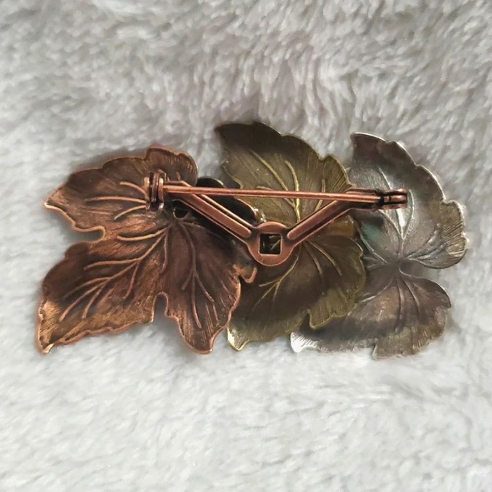 Vintage Tri-Tone MCM Leaf Brooch